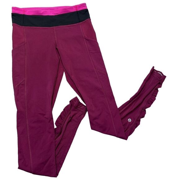 Lululemon speed tights III plum and pink full length reflective ruched 4 RARE - Picture 3 of 8